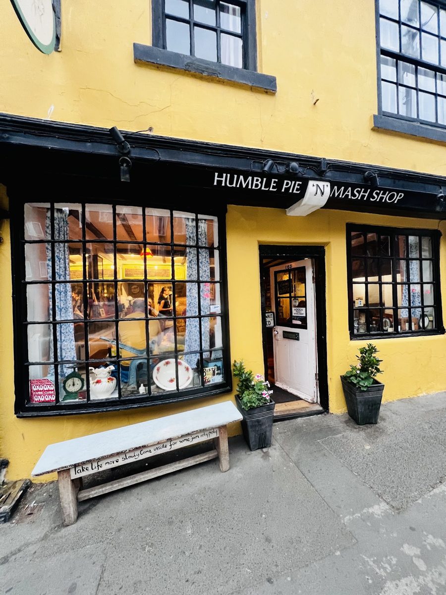 Humble Pie n Mash yellow shopfront on Church Street